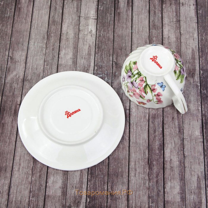 Чайная пара керамическая «Колокольчики», 2 предмета: чашка 250 мл, блюдце d=15 см, цвет белый