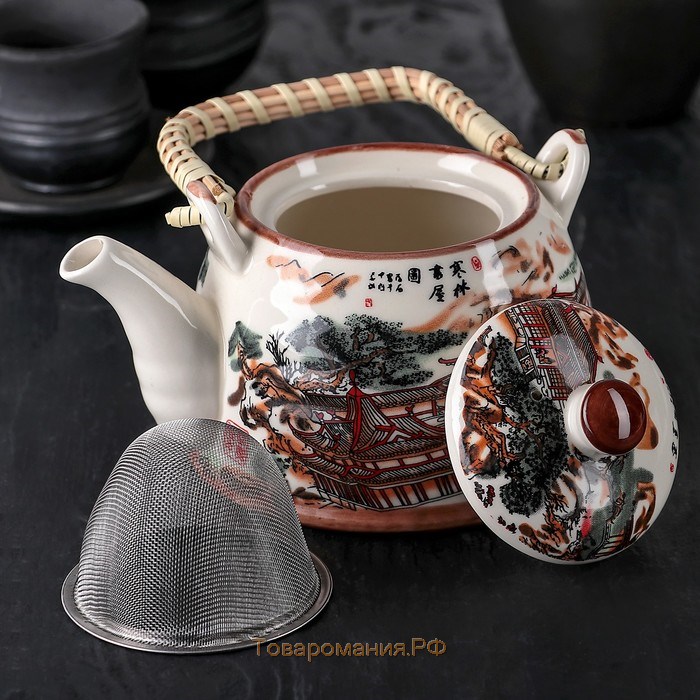Чайник керамический заварочный с металлическим ситом «Пейзаж», 600 мл
