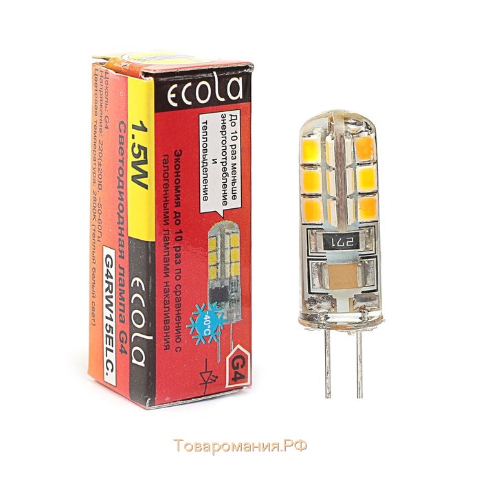 Лампа светодиодная Ecola Corn Micro, G4, 1.5 Вт, 2800 K, 320°, 35х10 мм