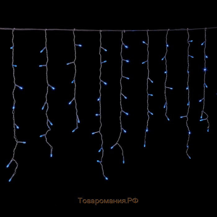 Гирлянда «Бахрома» 3 × 0.6 м, IP44, УМС, прозрачная нить, 160 LED, свечение синее, 220 В