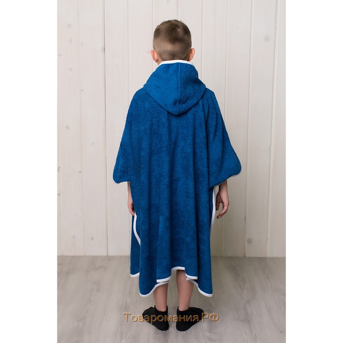Халат-пончо для мальчика, размер 80 × 60 см, синий, махра
