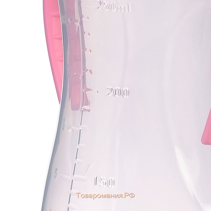 Бутылочка для кормления, классическое горло, приталенная, с ручками, 250 мл., от 3 мес., цвет розовый МИКС