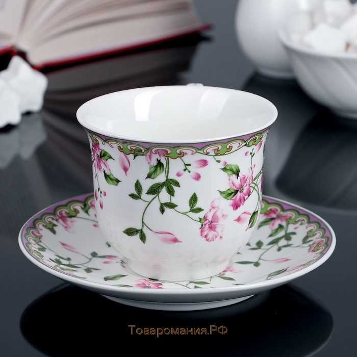 Чайная пара фарфоровая «Бланко», 2 предмета: чашка 220 мл, блюдце d=14,3 см, цвет белый