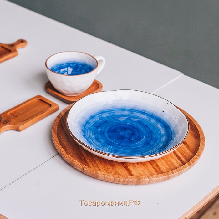 Чайная пара фарфоровая «Космос», 2 предмета: чашка 250 мл, блюдце d=16 см, цвет синий