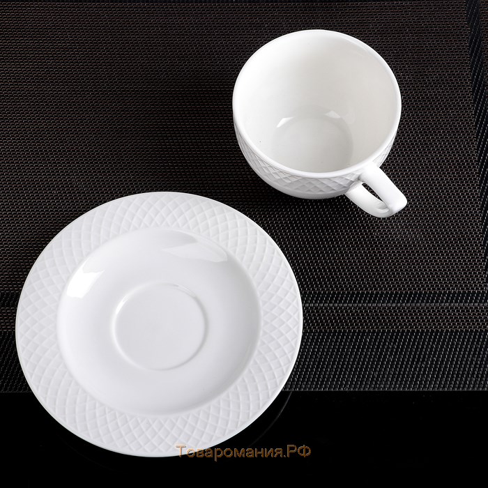 Чайная пара фарфоровая Wilmax «Юлия Высоцкая», 2 предмета: чашка 240 мл, блюдце, цвет белый