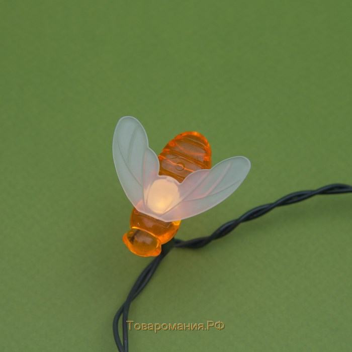 Гирлянда «Нить» 4.5 м с насадками «Пчёлки», IP44, тёмная нить, 30 LED, свечение тёплое белое, 2 режима, солнечная батарея