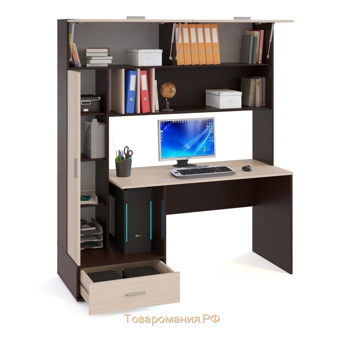 Компьютерный стол, 1600 × 600 × 1850 мм, цвет венге / белёный дуб