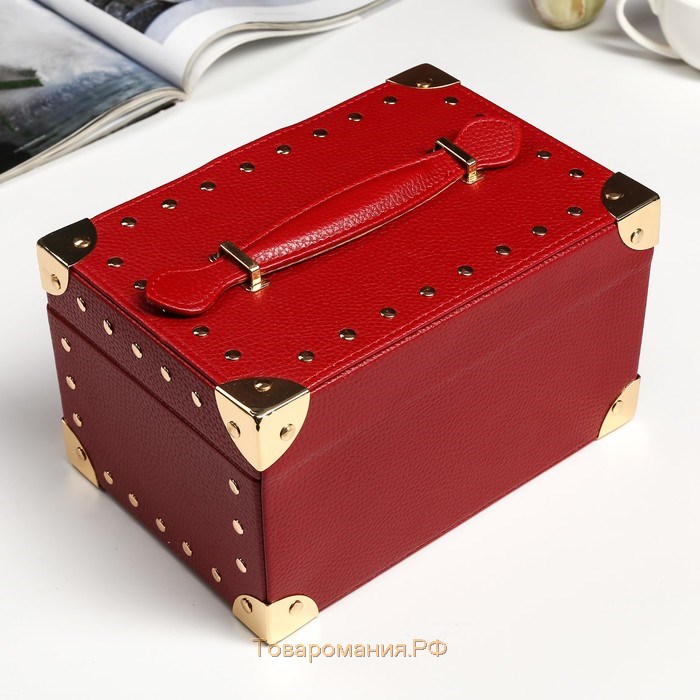Шкатулка кожзам для украшений "Бордовая матовая с заклёпками" 12,5х22х15,5 см