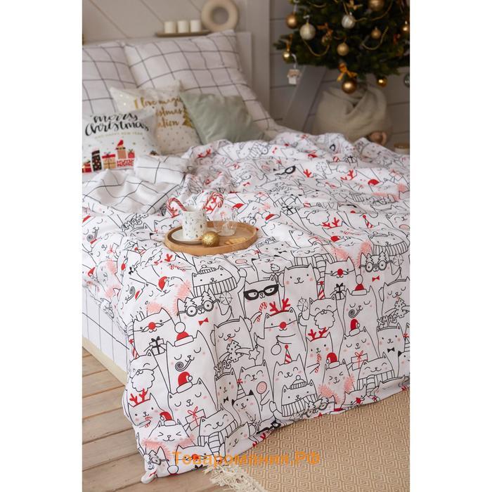 Постельное белье  1.5 сп Xmas cat 143*215 см, 150*214 см, 70*70 см - 2 шт