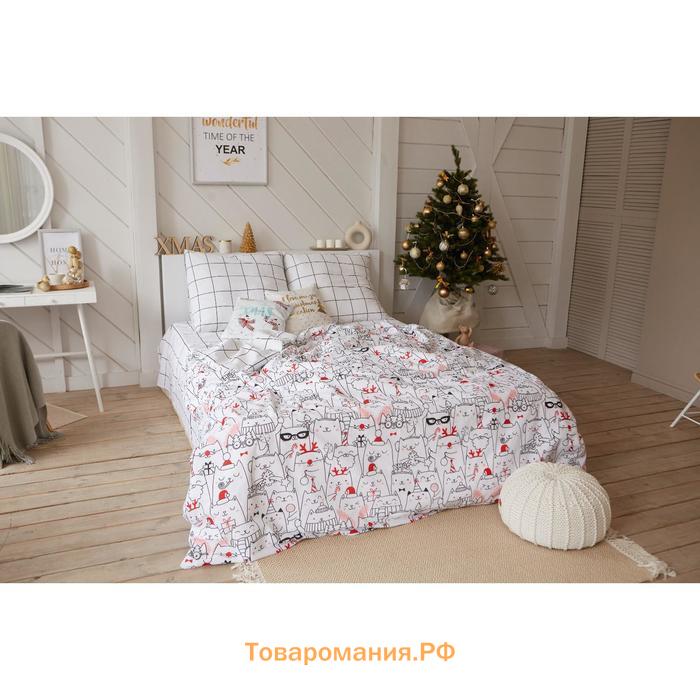 Постельное белье  1.5 сп Xmas cat 143*215 см, 150*214 см, 70*70 см - 2 шт