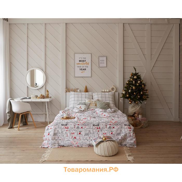 Постельное белье  1.5 сп Xmas cat 143*215 см, 150*214 см, 70*70 см - 2 шт