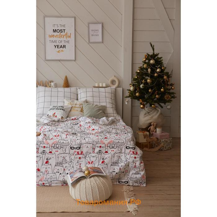 Постельное белье  1.5 сп Xmas cat 143*215 см, 150*214 см, 70*70 см - 2 шт