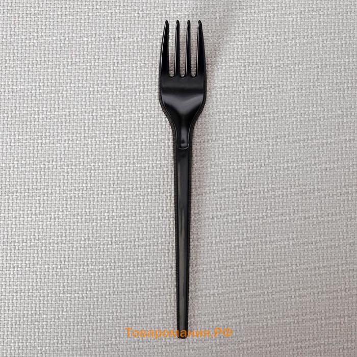 Вилка пластиковая одноразовая чёрная «Премиум», 16,5 см