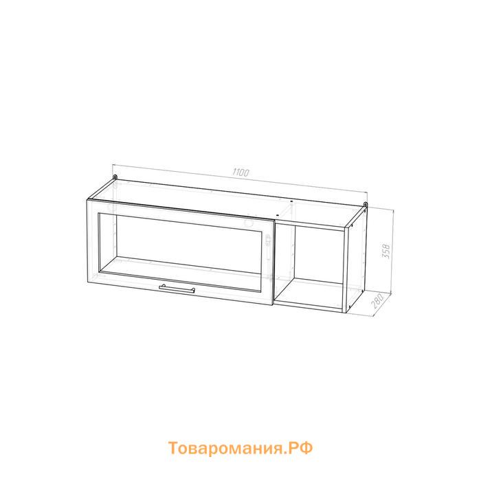 Шкаф навесной Лира1100х300х360 с дверкой и стеклом, правый белый/Квадро шимо светлый   670785