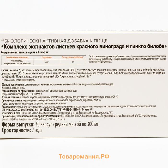 Гинкго билоба и красный виноград Здравсити, 30 капсул по 300 мг