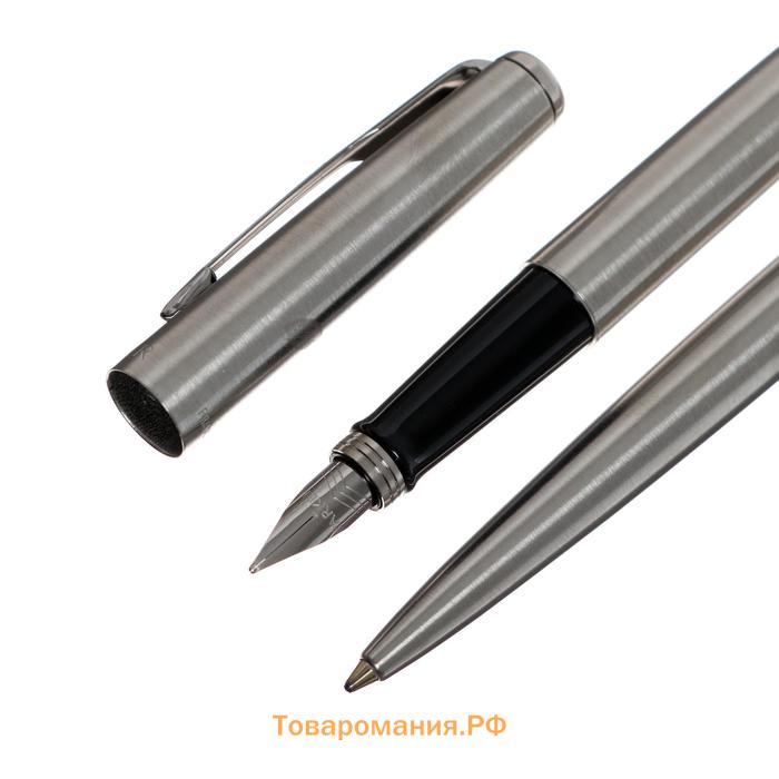 Набор Parker Jotter Core FK61 Stainless Steel CT М, ручка шариковая + ручка перьевая, 1.0 мм, корпус из нержавеющей стали, синие чернила