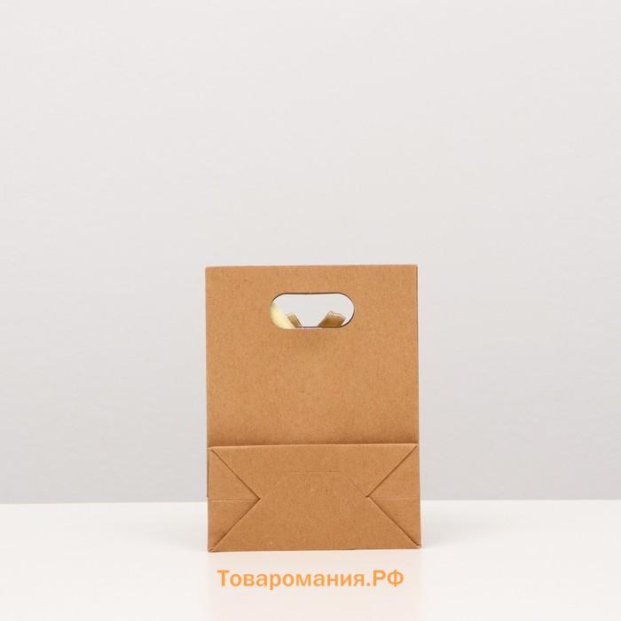 Коробка-пакет с ручкой, крафтовая, 16 х 12 х 6 см