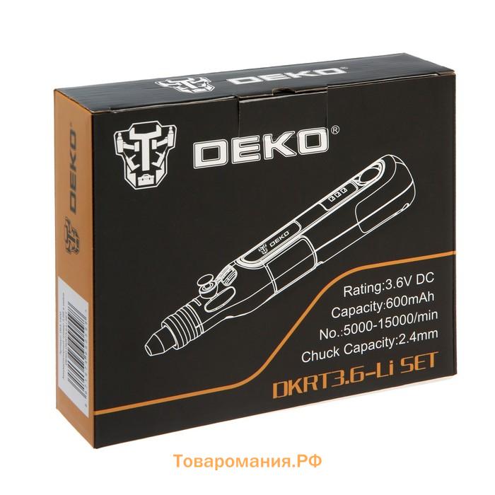 Гравер аккумуляторный DEKO DKRT3.6-Li SET, 3.6 В, 24 аксессуара, цанги 1.6/2,4 мм, кейс