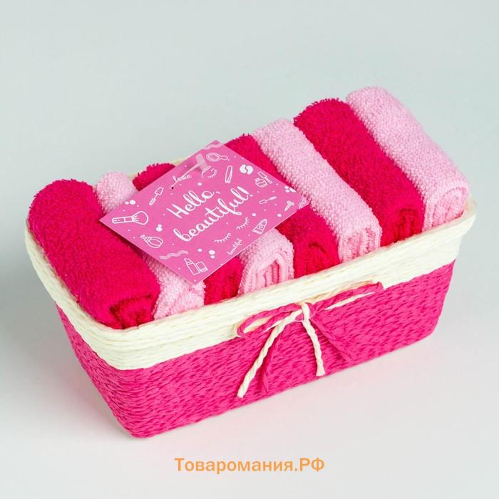 Набор махровых декоративных салфеток  Beautiful, 30×30 см - 8 шт, фуксия, 100% хлопок