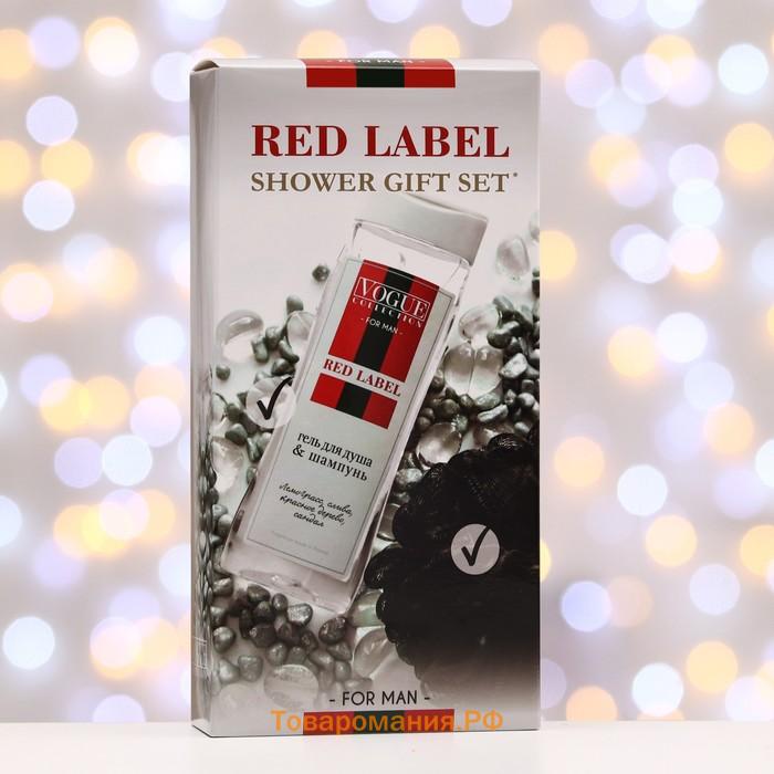 Подарочный набор косметики мужской Red Label: гель для душа 250 мл + мочалка микс