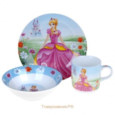 Набор детской посуды из керамики «Волшебница», 3 предмета: кружка 230 мл, миска 400 мл, тарелка d=18 см, цвет белый