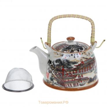 Чайник керамический заварочный с металлическим ситом «Пейзаж», 600 мл