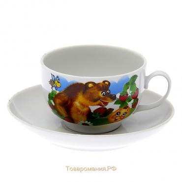 Чайная пара фарфоровая «Приключения Колобка», 200 мл, чашка d=8,8 см, блюдце d=14 см, рисунок МИКС