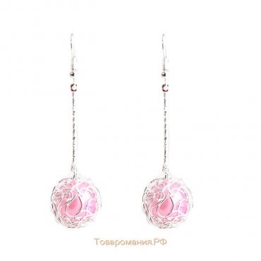 Серьги висячие «Шар плетеный», цвет розовый в серебре, 6,5 см