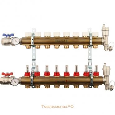 Коллектор распределительный STOUT SMB 0473 000008, 8 выходов, с расходомерами, латунь