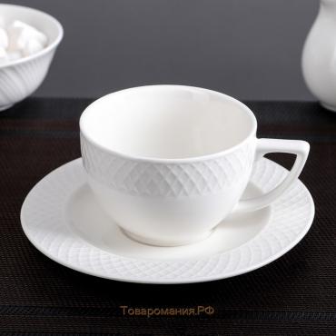 Чайная пара фарфоровая Wilmax «Юлия Высоцкая», 2 предмета: чашка 240 мл, блюдце, цвет белый
