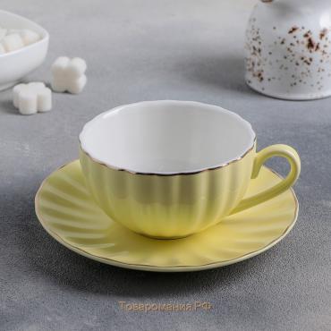 Чайная пара фарфоровая «Вивьен», 2 предмета: чашка 200 мл, блюдце d=15 см, цвет жёлтый
