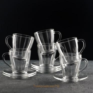 Чайный стеклянный набор «Грация», 12 предметов: кружка 250 мл, 6 шт, блюдце, 6 шт