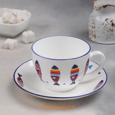 Чайная пара фарфоровая «Емеля», 2 предмета: чашка 250 мл, блюдце d=15 см, цвет белый