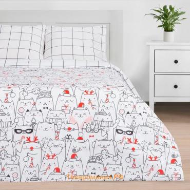 Постельное белье  1.5 сп Xmas cat 143*215 см, 150*214 см, 70*70 см - 2 шт