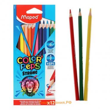 Карандаши 12 цветов, Maped Color Peps Strong, пластиковые, повышенной прочности, европодвес