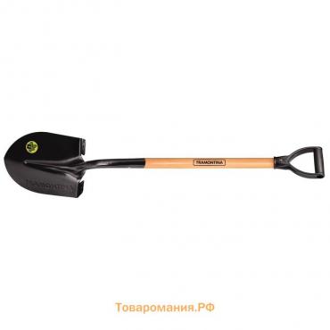 Лопата штыковая, острая, L = 71 см, углеродистая сталь, деревянный черенок, с ручкой, Tramontina
