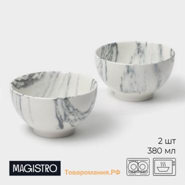 Салатники Magistro Real Marble, 380 мл, 11,6×6,5 см, набор 2 шт, фарфор, белые